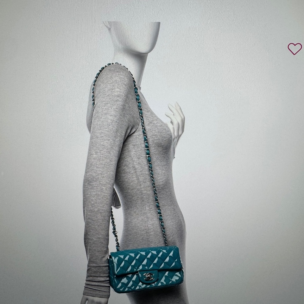 Chanel Patent Quilted Teal Blue Mini Flap Bag